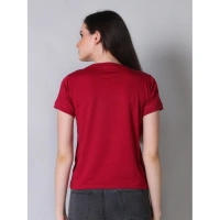 Women's Cotton Blended Solid Round Neck Half Sleeve T-Shirt (Maroon) - L