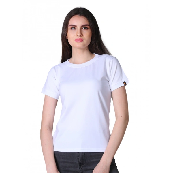 Women's Cotton Blended Solid Round Neck Half Sleeve T-Shirt (White) - M