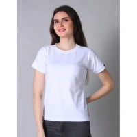 Women's Cotton Blended Solid Round Neck Half Sleeve T-Shirt (White) - M