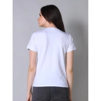 Women's Cotton Blended Solid Round Neck Half Sleeve T-Shirt (White) - M