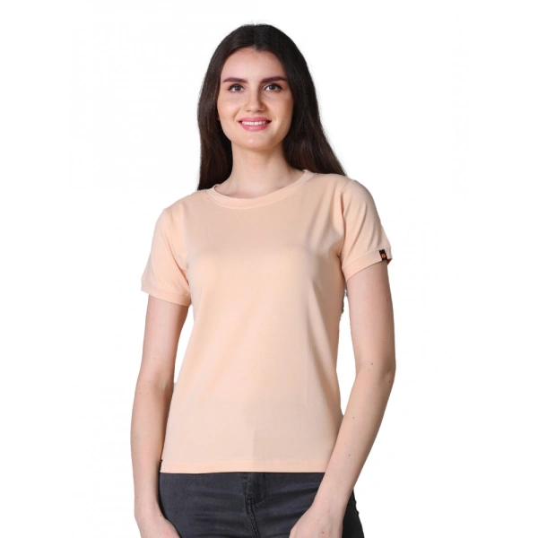 Women's Cotton Blended Solid Round Neck Half Sleeve T-Shirt (Peach) - L