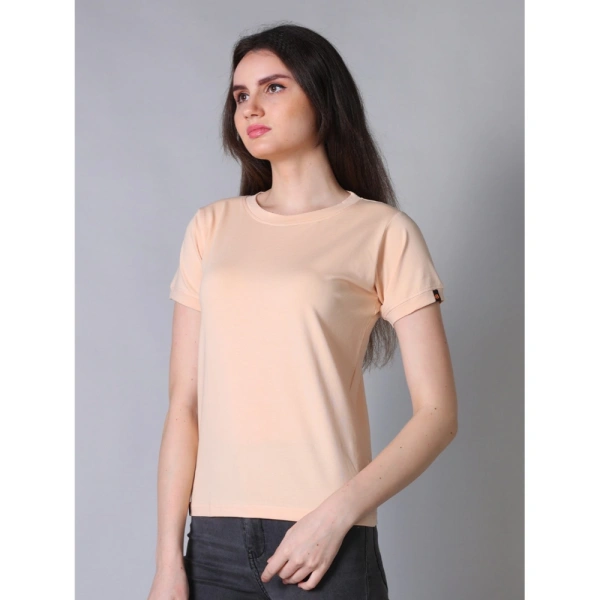 Women's Cotton Blended Solid Round Neck Half Sleeve T-Shirt (Peach) - L