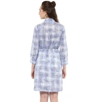Women's Cotton Checkered Roll Up Sleeve Above Knee Dress (Blue) - XL