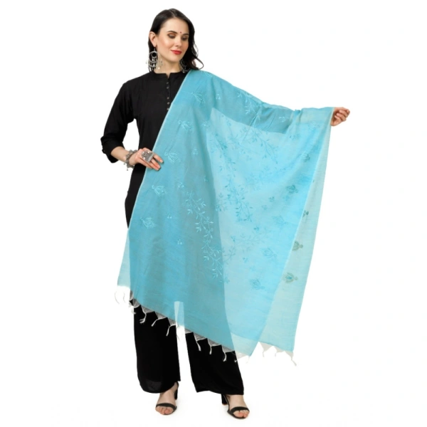 Women's Cotton Embroidered Dupatta (Aqua Blue, Length:Â 2.25 to 2.50 Mtr)