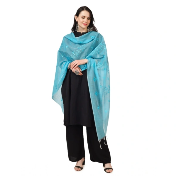 Women's Cotton Embroidered Dupatta (Aqua Blue, Length:Â 2.25 to 2.50 Mtr)