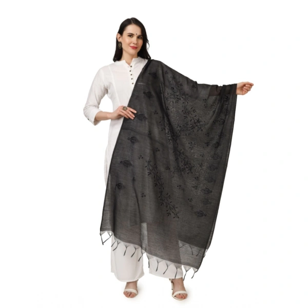 Women's Cotton Embroidered Dupatta (Black, Length:Â 2.25 to 2.50 Mtr)