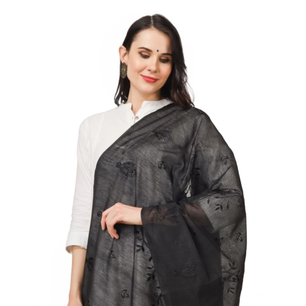Women's Cotton Embroidered Dupatta (Black, Length:Â 2.25 to 2.50 Mtr)