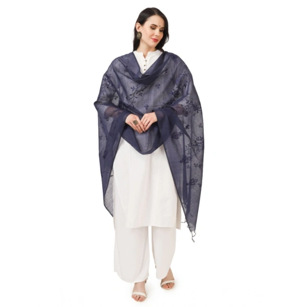 Women's Cotton Embroidered Dupatta (Dark Blue, Length:Â 2.25 to 2.50 Mtr)