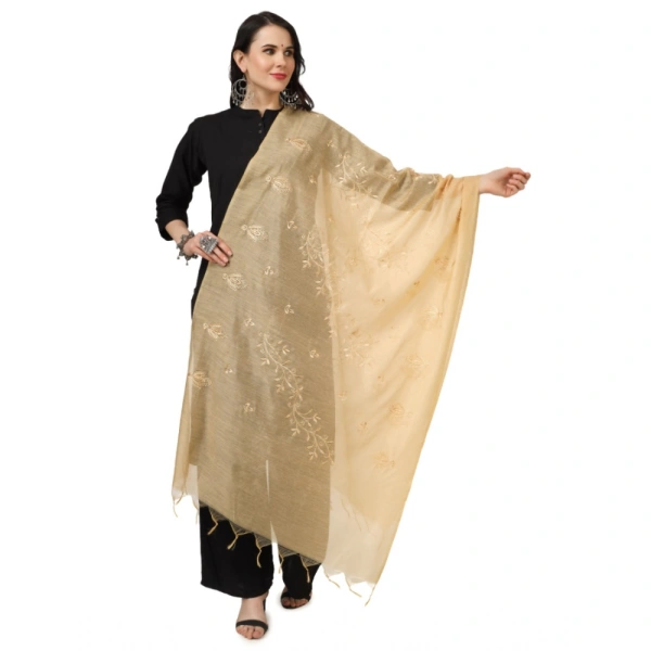 Women's Cotton Embroidered Dupatta (Gold, Length:Â 2.25 to 2.50 Mtr)
