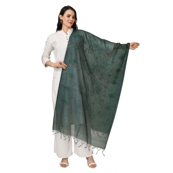 Women's Cotton Embroidered Dupatta (Green, Length:Â 2.25 to 2.50 Mtr)