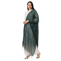 Women's Cotton Embroidered Dupatta (Green, Length:Â 2.25 to 2.50 Mtr)