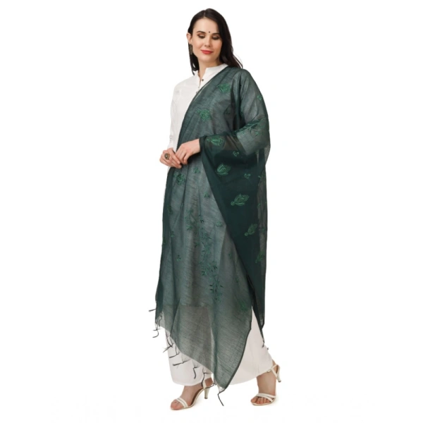 Women's Cotton Embroidered Dupatta (Green, Length:Â 2.25 to 2.50 Mtr)