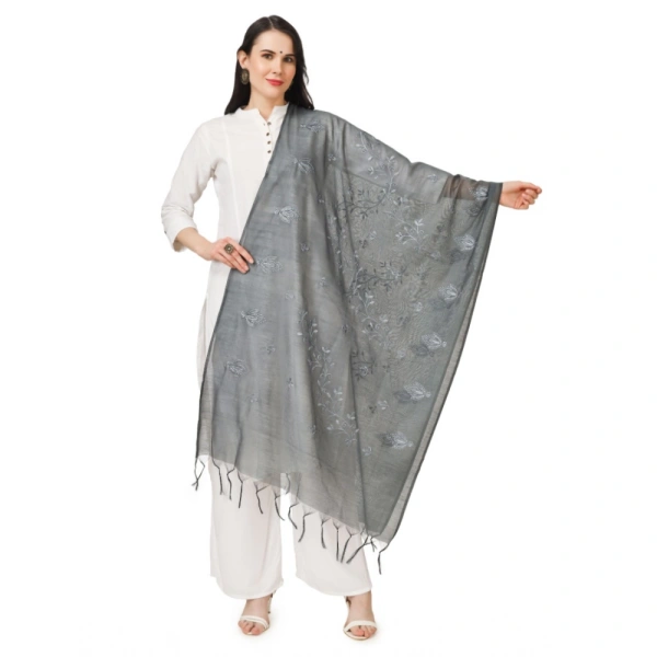 Women's Cotton Embroidered Dupatta (Grey, Length:Â 2.25 to 2.50 Mtr)