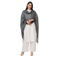 Women's Cotton Embroidered Dupatta (Grey, Length:Â 2.25 to 2.50 Mtr)