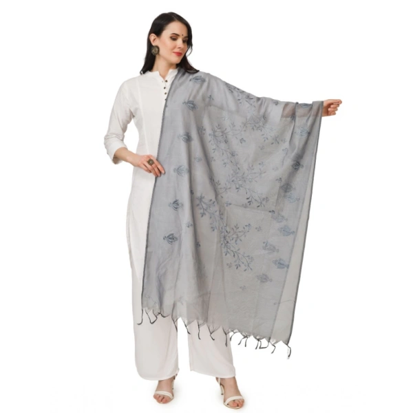 Women's Cotton Embroidered Dupatta (Grey, Length:Â 2.25 to 2.50 Mtr)