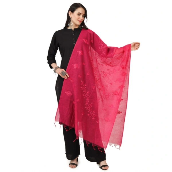Women's Cotton Embroidered Dupatta (Maroon, Length:Â 2.25 to 2.50 Mtr)
