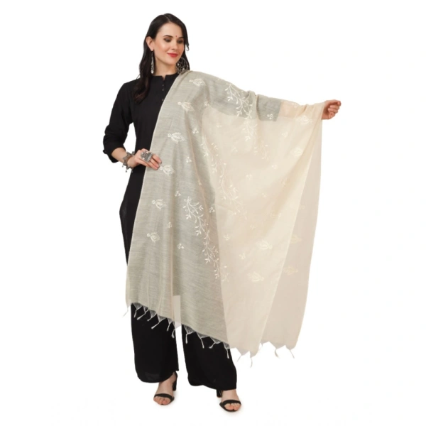 Women's Cotton Embroidered Dupatta (Off-White, Length:Â 2.25 to 2.50 Mtr)