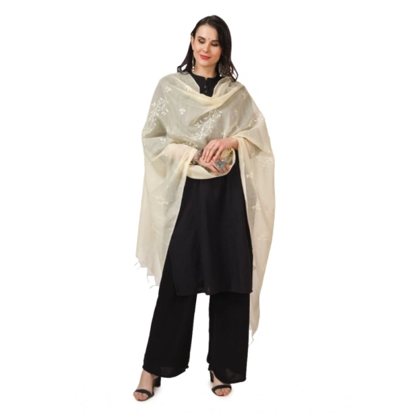 Women's Cotton Embroidered Dupatta (Off-White, Length:Â 2.25 to 2.50 Mtr)