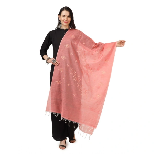 Women's Cotton Embroidered Dupatta (Peach, Length:Â 2.25 to 2.50 Mtr)