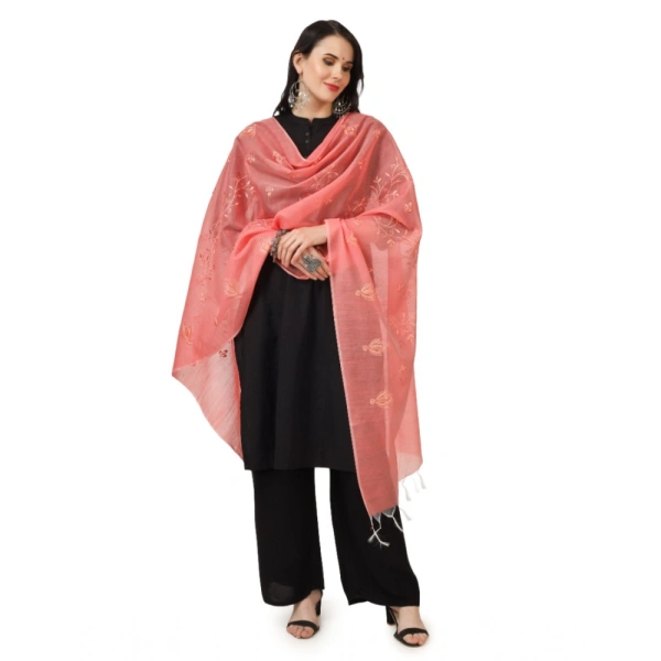 Women's Cotton Embroidered Dupatta (Peach, Length:Â 2.25 to 2.50 Mtr)