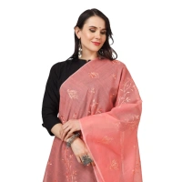 Women's Cotton Embroidered Dupatta (Peach, Length:Â 2.25 to 2.50 Mtr)