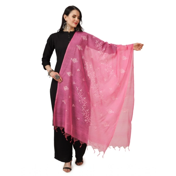 Women's Cotton Embroidered Dupatta (Pink, Length:Â 2.25 to 2.50 Mtr)