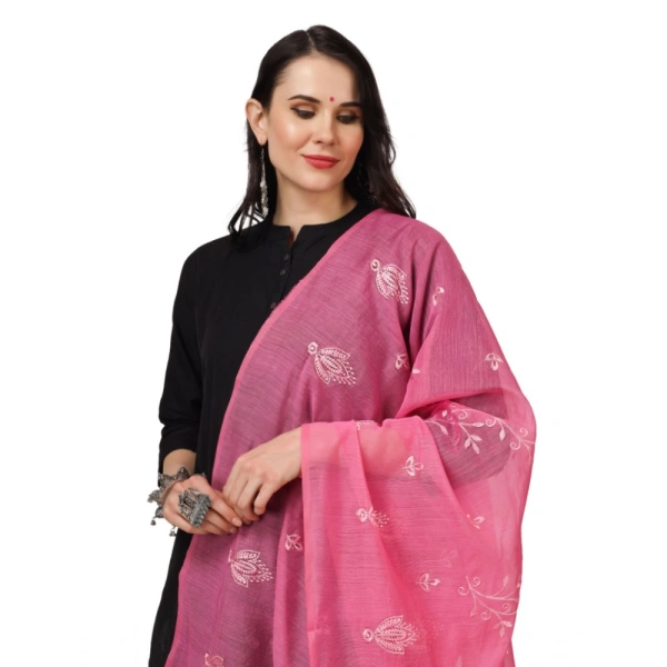 Women's Cotton Embroidered Dupatta (Pink, Length:Â 2.25 to 2.50 Mtr)