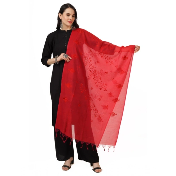 Women's Cotton Embroidered Dupatta (Red, Length:Â 2.25 to 2.50 Mtr)