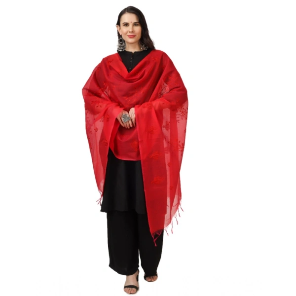 Women's Cotton Embroidered Dupatta (Red, Length:Â 2.25 to 2.50 Mtr)