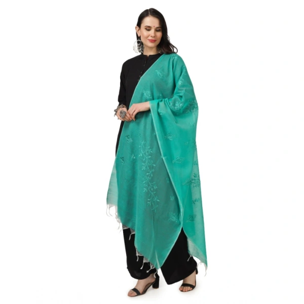 Women's Cotton Embroidered Dupatta (Turquoise, Length:Â 2.25 to 2.50 Mtr)