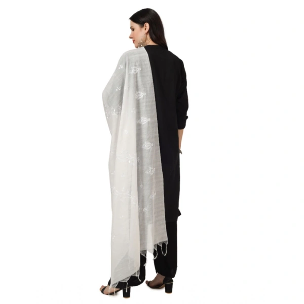 Women's Cotton Embroidered Dupatta (White, Length: 2.25 to 2.50 Mtr)