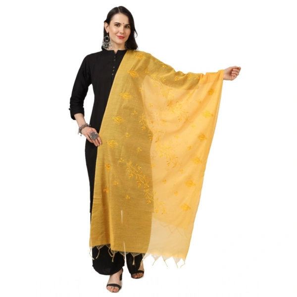 Women's Cotton Embroidered Dupatta (Yellow, Length:Â 2.25 to 2.50 Mtr)