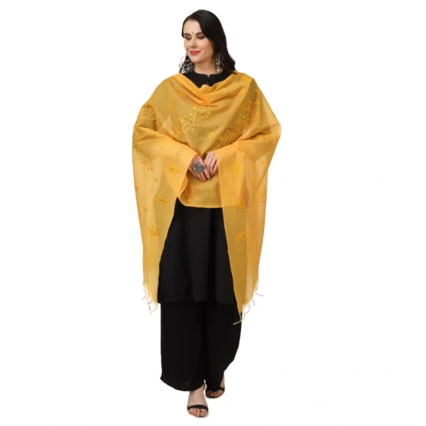 Women's Cotton Embroidered Dupatta (Yellow, Length:Â 2.25 to 2.50 Mtr)