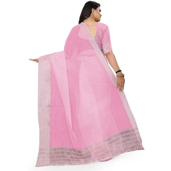 Women's Cotton Jute Self Design Saree With Unstitched Blouse 5.5Mtr (Pink) - Pink