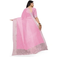 Women's Cotton Jute Self Design Saree With Unstitched Blouse 5.5Mtr (Pink) - Pink