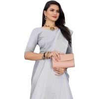 Women's Cotton Jute Self Design Saree With Unstitched Blouse 5.5Mtr (Grey) - Grey