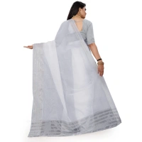 Women's Cotton Jute Self Design Saree With Unstitched Blouse 5.5Mtr (Grey) - Grey