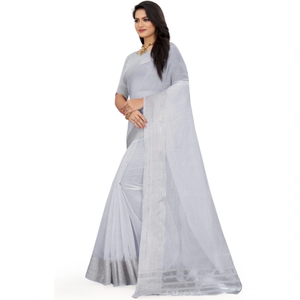 Women's Cotton Jute Self Design Saree With Unstitched Blouse 5.5Mtr (Grey) - Grey