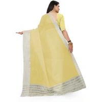 Women's Cotton Jute Self Design Saree With Unstitched Blouse 5.5Mtr (Yellow) - Yellow