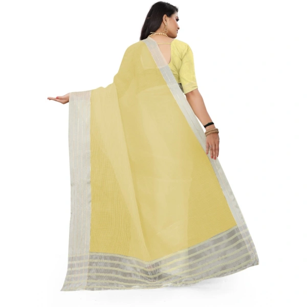 Women's Cotton Jute Self Design Saree With Unstitched Blouse 5.5Mtr (Yellow) - Yellow