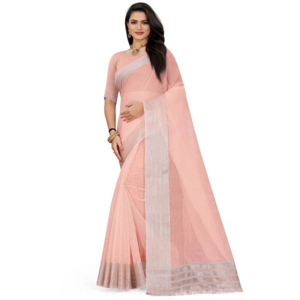 Women's Cotton Jute Self Design Saree With Unstitched Blouse 5.5Mtr (Orange) - Orange