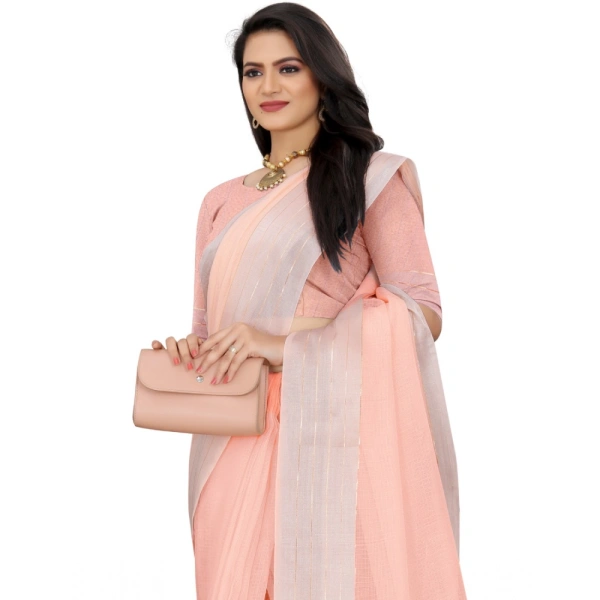 Women's Cotton Jute Self Design Saree With Unstitched Blouse 5.5Mtr (Orange) - Orange