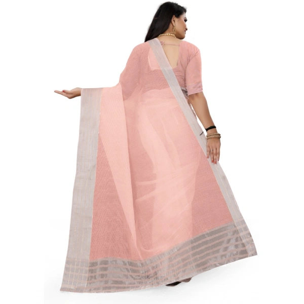 Women's Cotton Jute Self Design Saree With Unstitched Blouse 5.5Mtr (Orange) - Orange