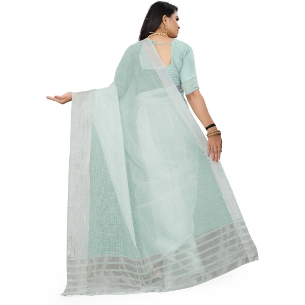 Women's Cotton Jute Self Design Saree With Unstitched Blouse 5.5Mtr (Sky Blue) - SkyBlue