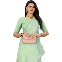 Women's Cotton Jute Self Design Saree With Unstitched Blouse 5.5Mtr (Green) - Green
