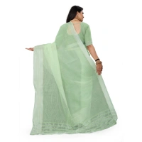 Women's Cotton Jute Self Design Saree With Unstitched Blouse 5.5Mtr (Green) - Green