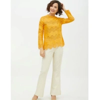 Women's Cotton Lace Inserts Long Sleeves Top (Yellow) - M
