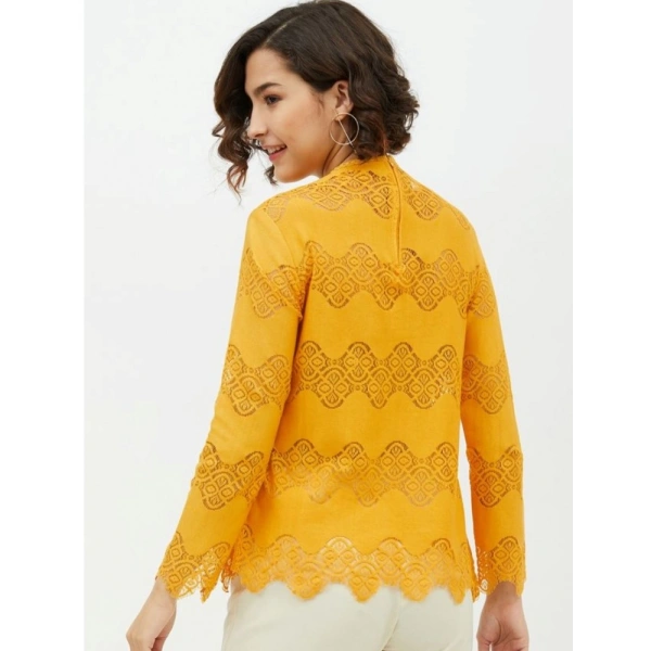 Women's Cotton Lace Inserts Long Sleeves Top (Yellow) - S