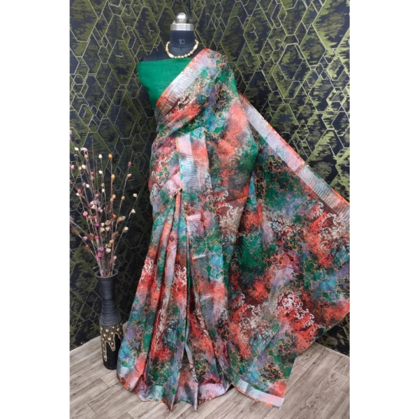 Generic Women's Cotton Linen Woven Design Saree With Unstitched Blouse 5.5Mtr (Green) - Green