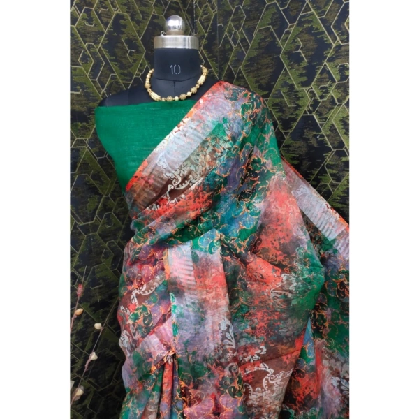 Generic Women's Cotton Linen Woven Design Saree With Unstitched Blouse 5.5Mtr (Green) - Green